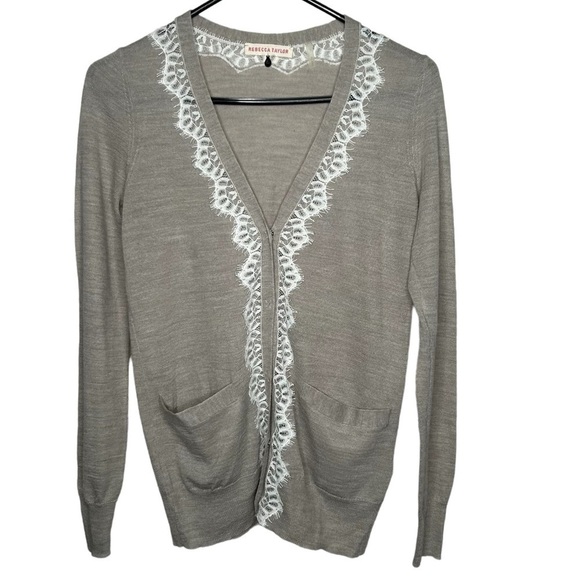 Rebecca Taylor Sweaters - Rebecca Taylor Women’s Lace Trim Sweater Cardigan Sm Alpaca Wool Tan Button